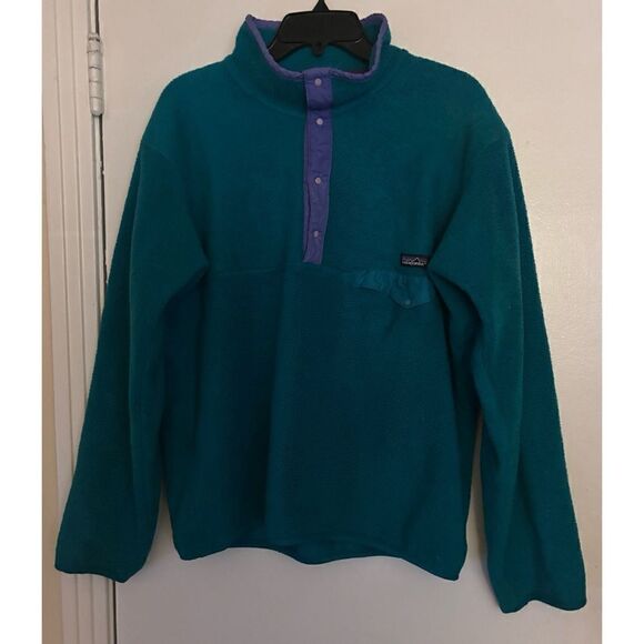 Patagonia Synchilla Fleece Turquoise green Snap Pullover  Size L / Made in USA - Picture 1 of 9